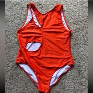 Women’s Plus Size Orange One Piece Swimsuit and Mesimsuit and Mesh CoverUp Pants
